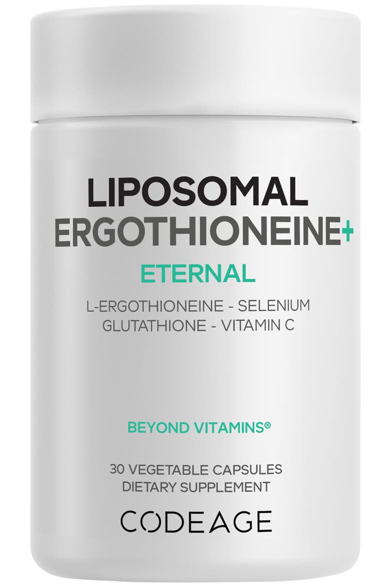 Liposomal Ergothioneine+, L-Glutathione, Vitamin C, Selenium, Antioxidant Support, Main, color, White