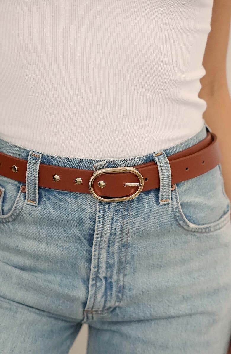 Ettika Stud Leather Belt, Alternate, color, Cognac