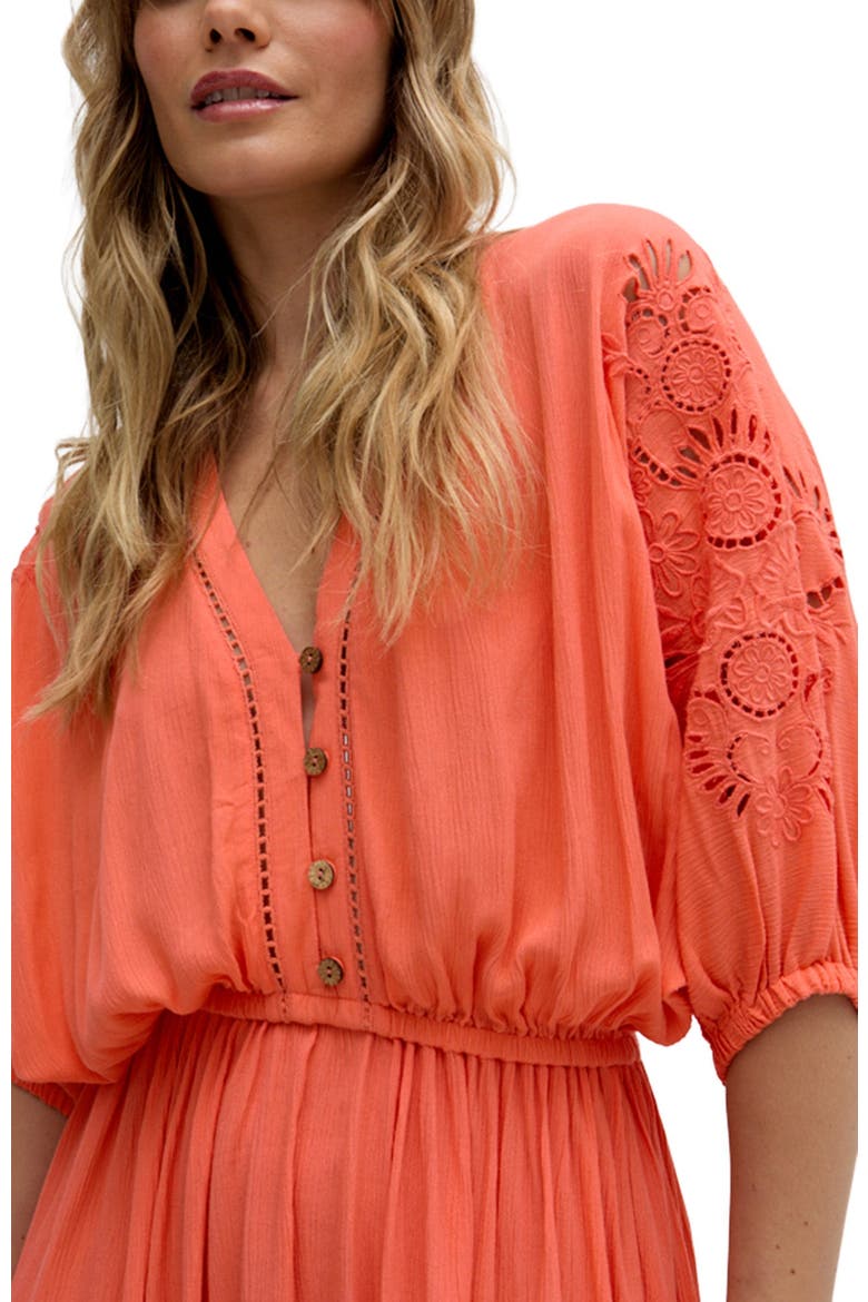 Somerton Kaftan Style Embroidered Maxi Dress, Alternate, color, Coral