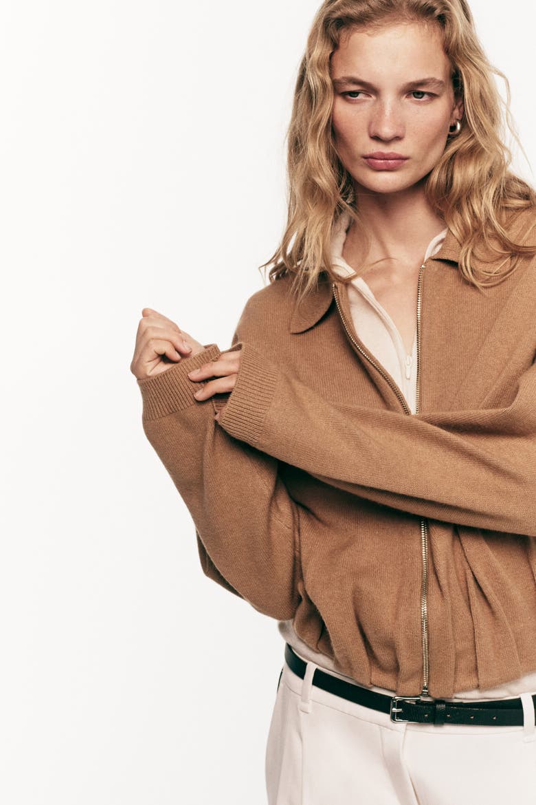 Oversized Zip-through Cardigan, Main, color, Dark beige