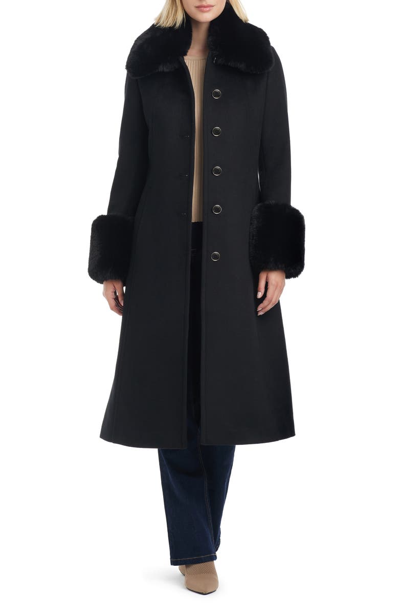 Vince Camuto Wool Blend Coat with Removable Faux Fur Collar and Cuffs, Main, color,