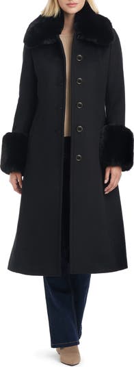 Vince Camuto Wool Blend Coat with Removable Faux Fur Collar and Cuffs Nordstrom