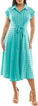 Nina Leonard Swiss Dot Cap Sleeve Midi Shirtdress