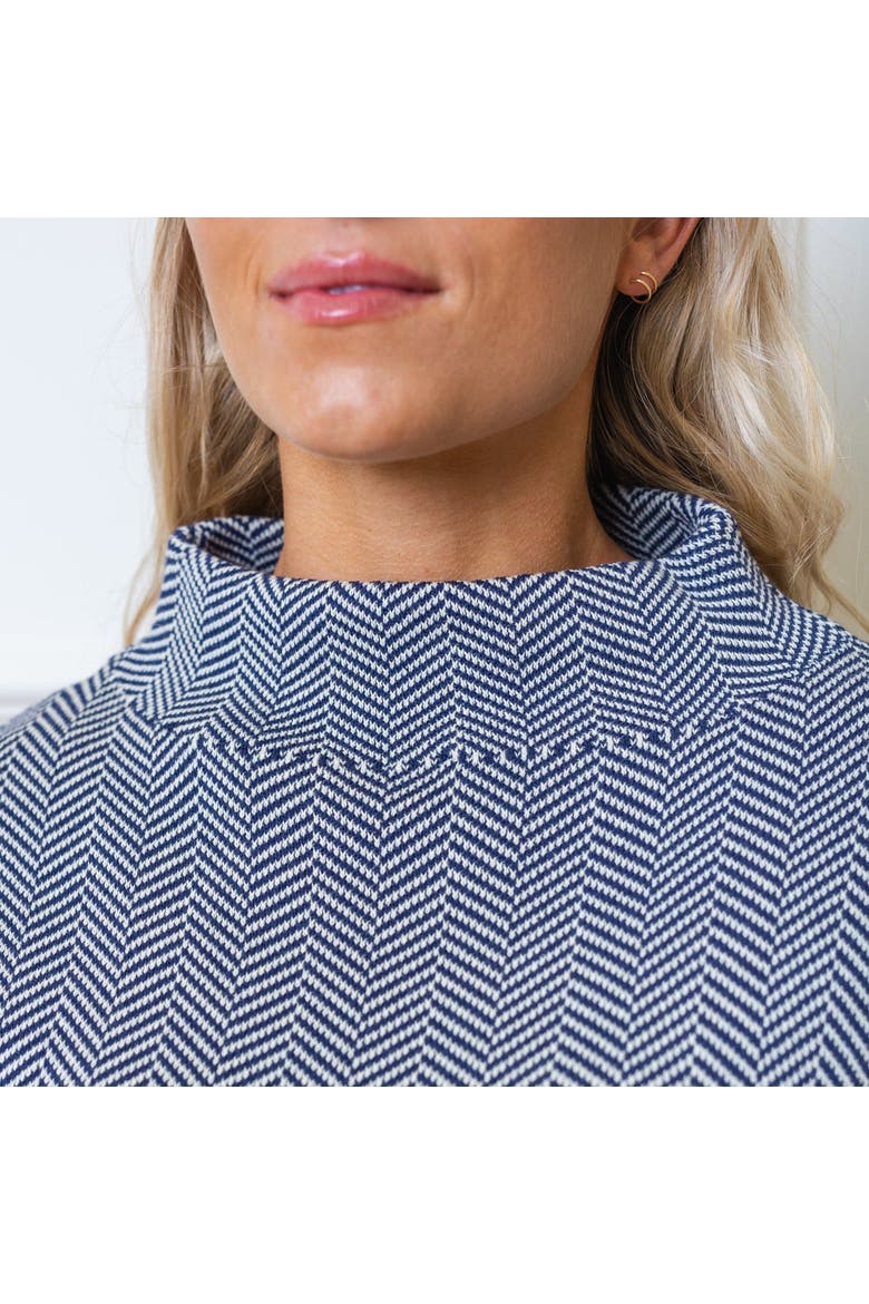 Women's Organic Mock Neck Sweater, Alternate, color, Navy and White Herringbone