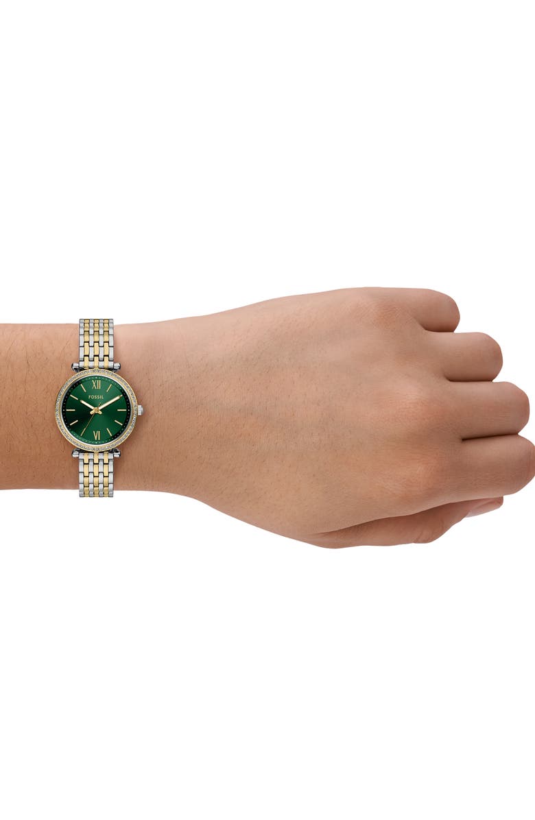 Fossil Carlie Two-Tone Bracelet Watch, 28mm, Alternate, color, Two Tone Green