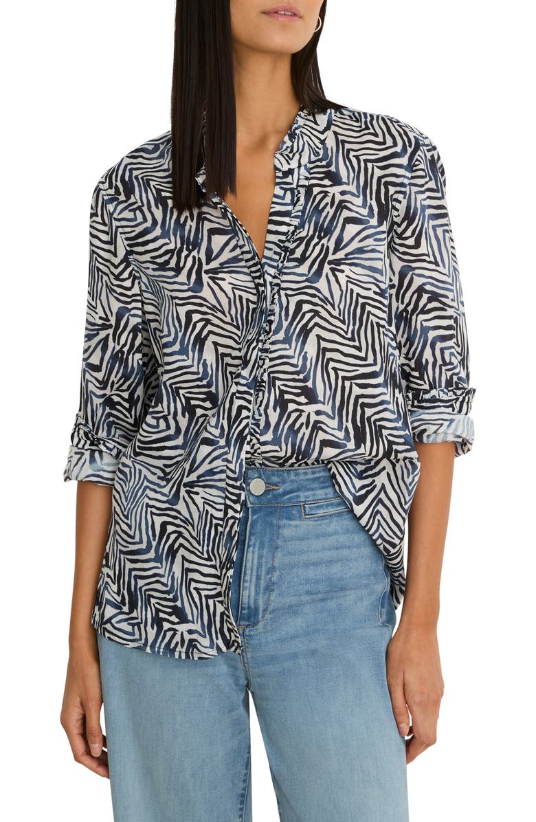 NIC+ZOE Inked Lines Button-Up Shirt, Main, color, Indigo Multi
