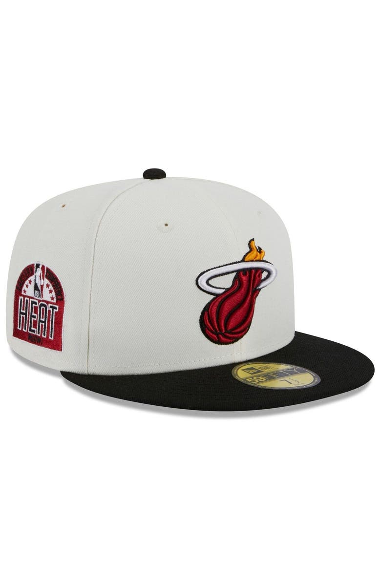 New Era Men's New Era Cream/Black Miami Heat Retro City Conference Side Patch 59FIFTY Fitted Hat, Alternate, color, 