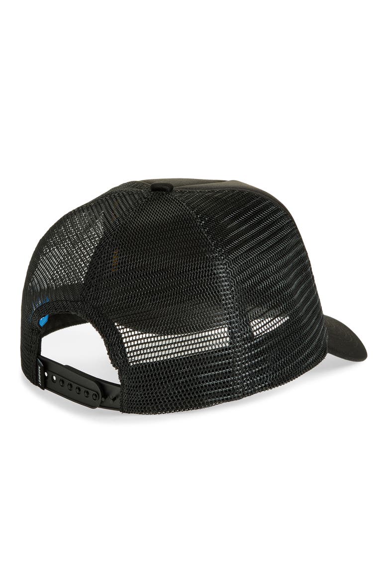 Smiley Anyways Trucker Hat, Alternate, color, PIRATE-BLACK