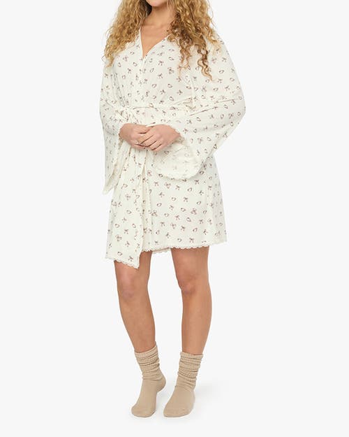 Weworewhat Lace Trim Robe In Ivory/chestnut