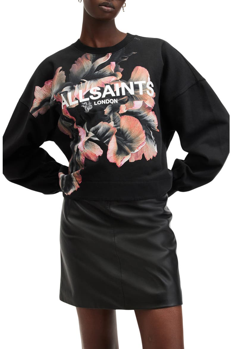 Fleurir Lila Oversize Sweatshirt, Alternate, color, BLACK