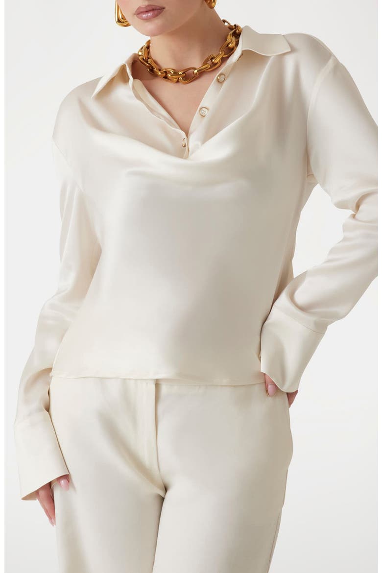 Linda Satin Polo Top, Main, color, IVORY