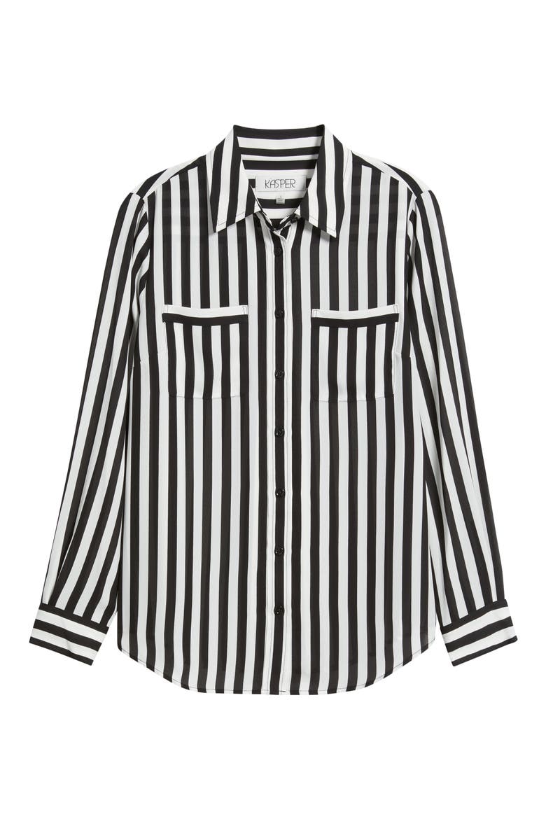 Stripe Button-Up Shirt, Alternate, color, BLACK/ VANILLA ICE