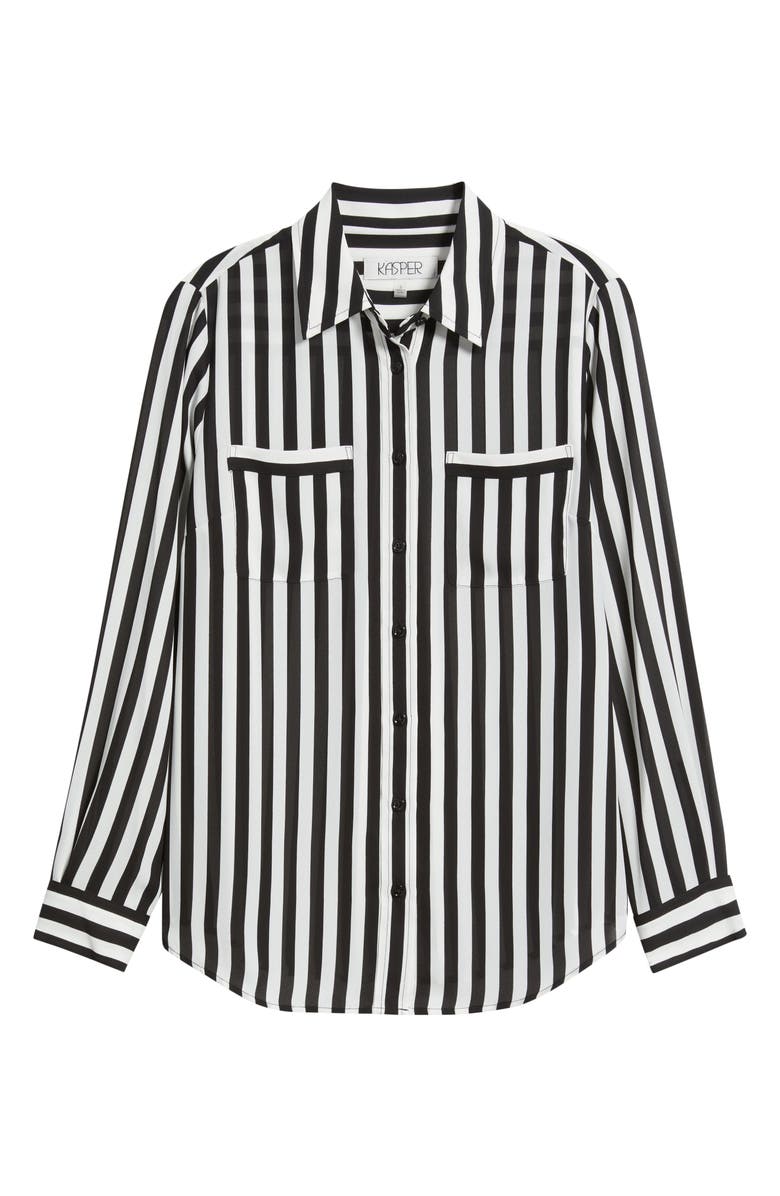 KASPER Stripe Button-Up Shirt, Alternate, color, Black/ Vanilla Ice