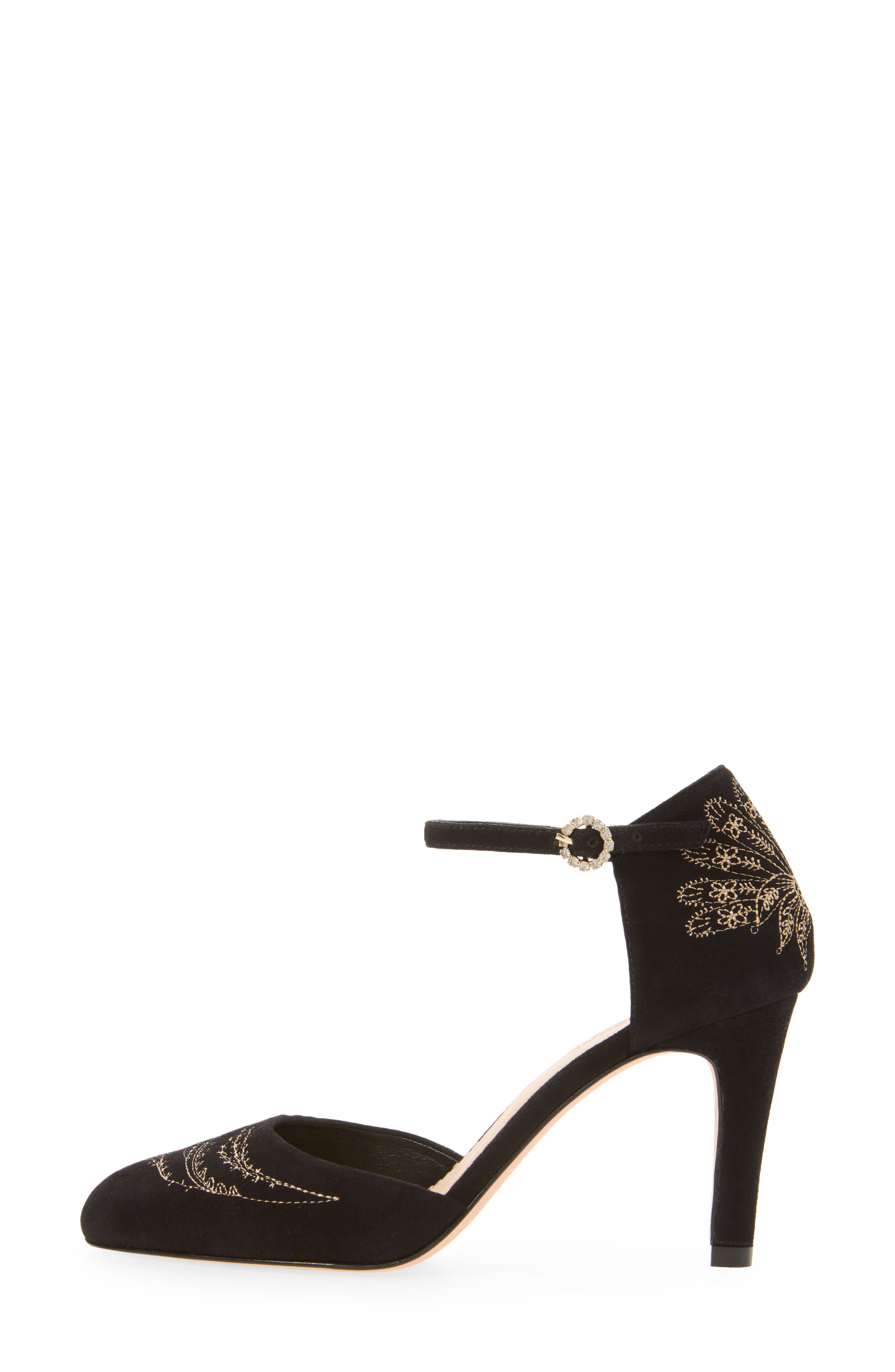 Mariana Embroidered Suede Pump, Alternate, color, BLACK