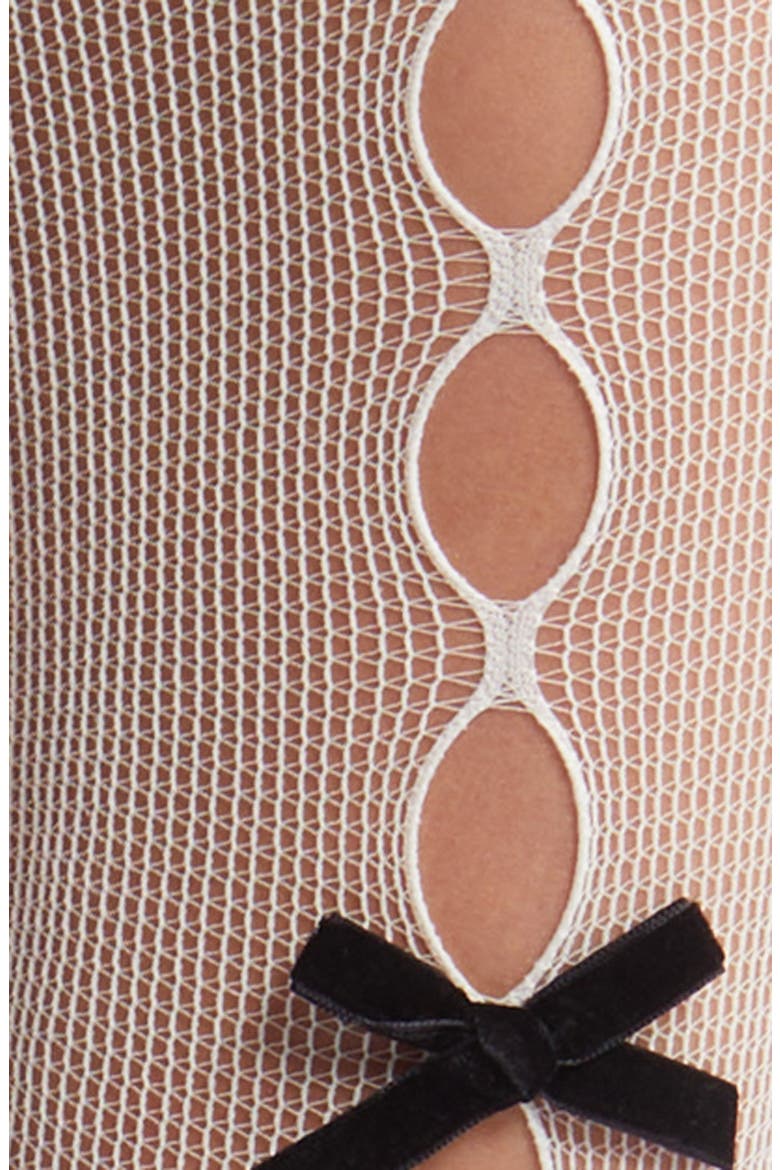 Velvet Bow Cutout Tights, Alternate, color, WHITE