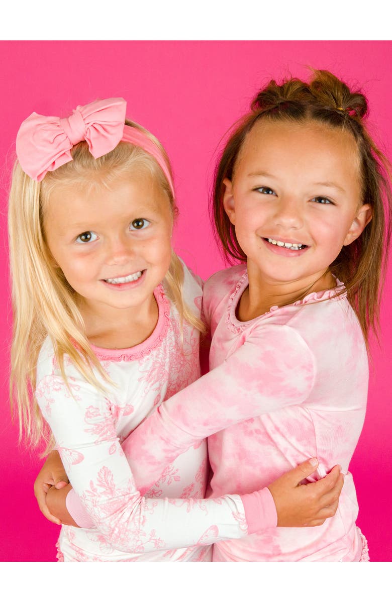 RuffleButts SoftSnooze Toddler Girls Ruffle Long Sleeve Pajama Set, Alternate, color, Bubblegum Pink Butterfly Toile