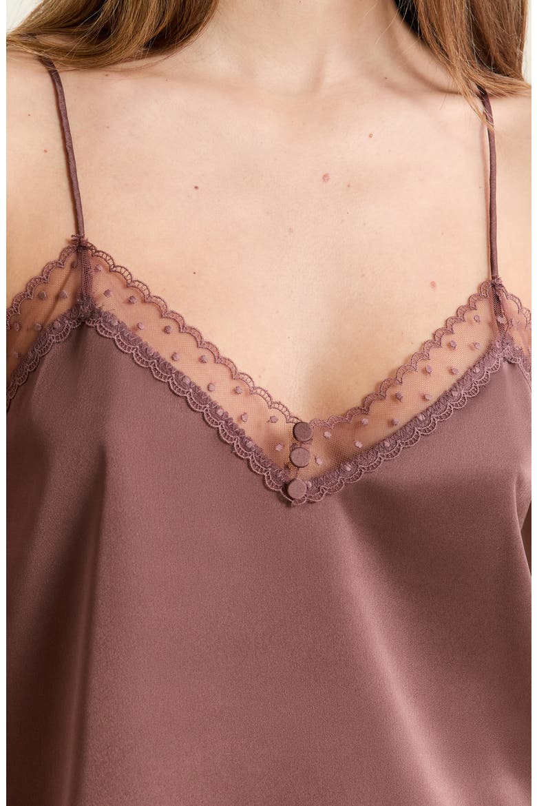 Plume Lace Trim Satin Camisole, Alternate, color, CHOCOLATE