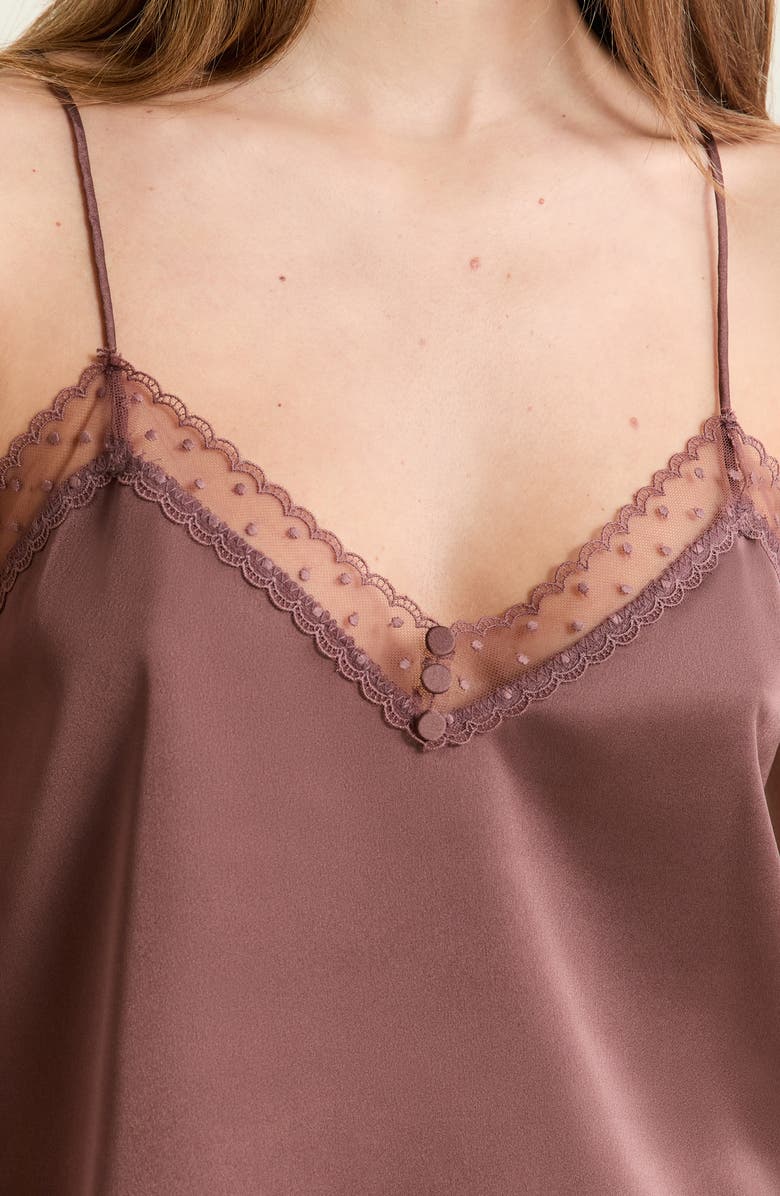 Etam Plume Lace Trim Satin Camisole, Alternate, color, Chocolate