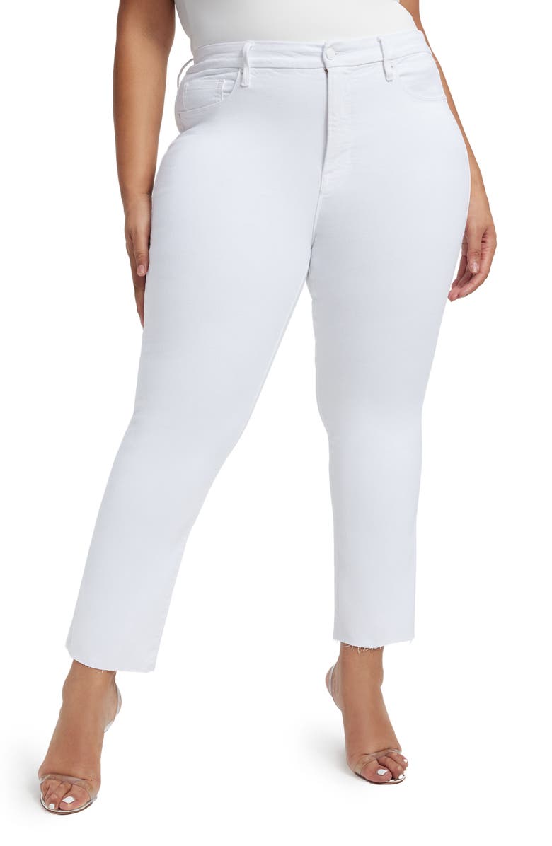 Good American Good Straight High Waist Raw Hem Straight Leg Jeans, Alternate, color, 