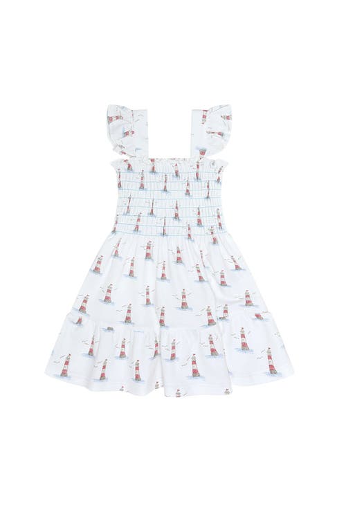 Nellapima Lighthouse Print Gathered Dress In White
