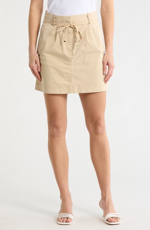 Varachute Belted Stretch Cotton Miniskirt