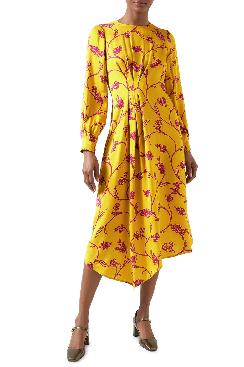 Henrietta Flower Bracelet Sleeve Asymmetric Hem Dress, Main, color, YELLOW MULTI