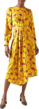 LK Bennett Henrietta Flower Bracelet Sleeve Asymmetric Hem Dress