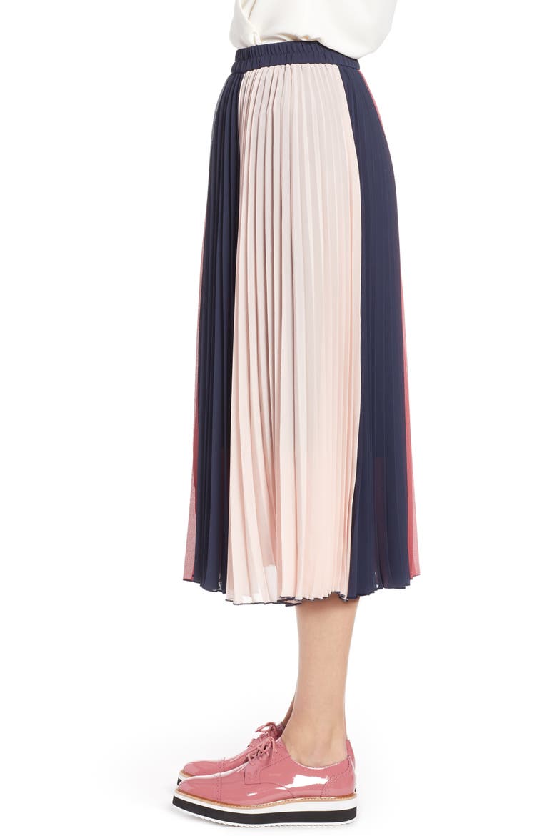 x Atlantic-Pacific Colorblock Pleated Midi Skirt, Alternate, color, PINK- NAVY COLORBLOCK