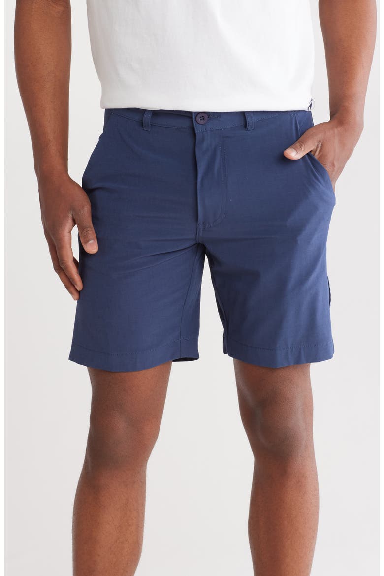 Heathered Flat Front Shorts, Main, color, HEATHER NAVY