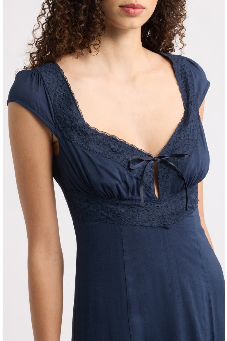 Azelie Lace Trim Midi Dress, Alternate, color, MIDNIGHT