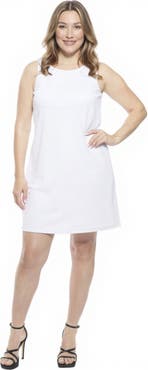 24seven Comfort Apparel Plus Size Solid Round Neck Sleeveless Mini Shift Dress