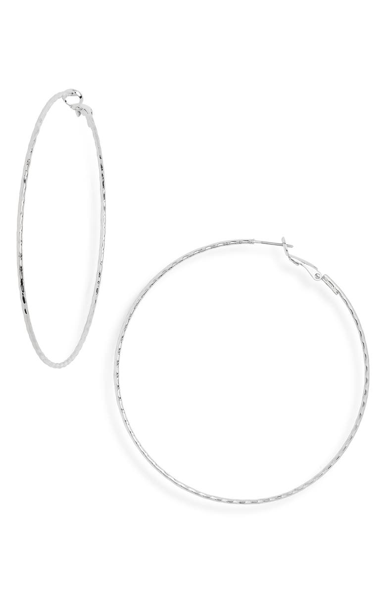NORDSTROM RACK Textured Wire Hoop Earrings, Main, color, Silver
