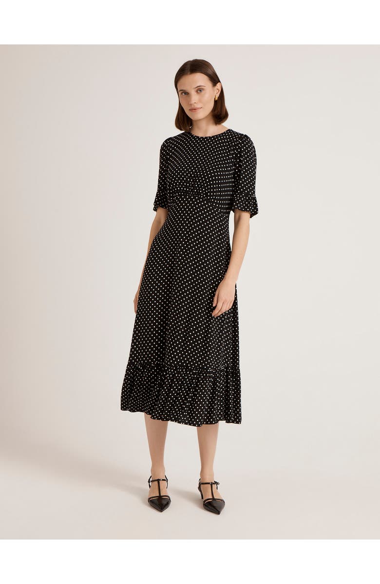 Finery London Sylvie Polka Dot Midi Tea Dress, Alternate, color, Black Spot