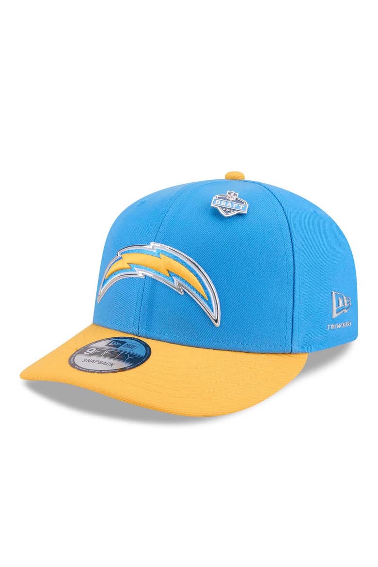Men's New Era  Powder Blue/Gold Los Angeles Chargers 2026 NFL Draft On Stage Pre-Curved 9FIFTY Snapback Hat, Main, color, Powder Blue
