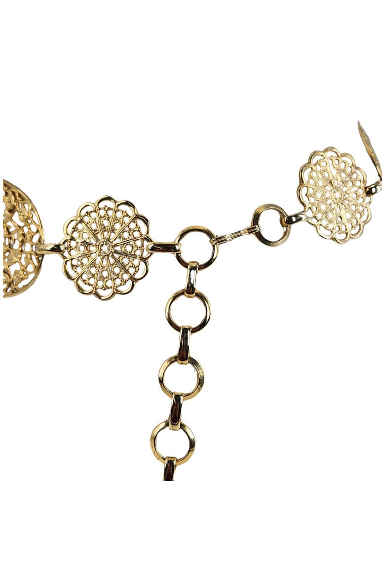 70's Gold Tone Medallion Filigree Belt, Alternate, color, Gold