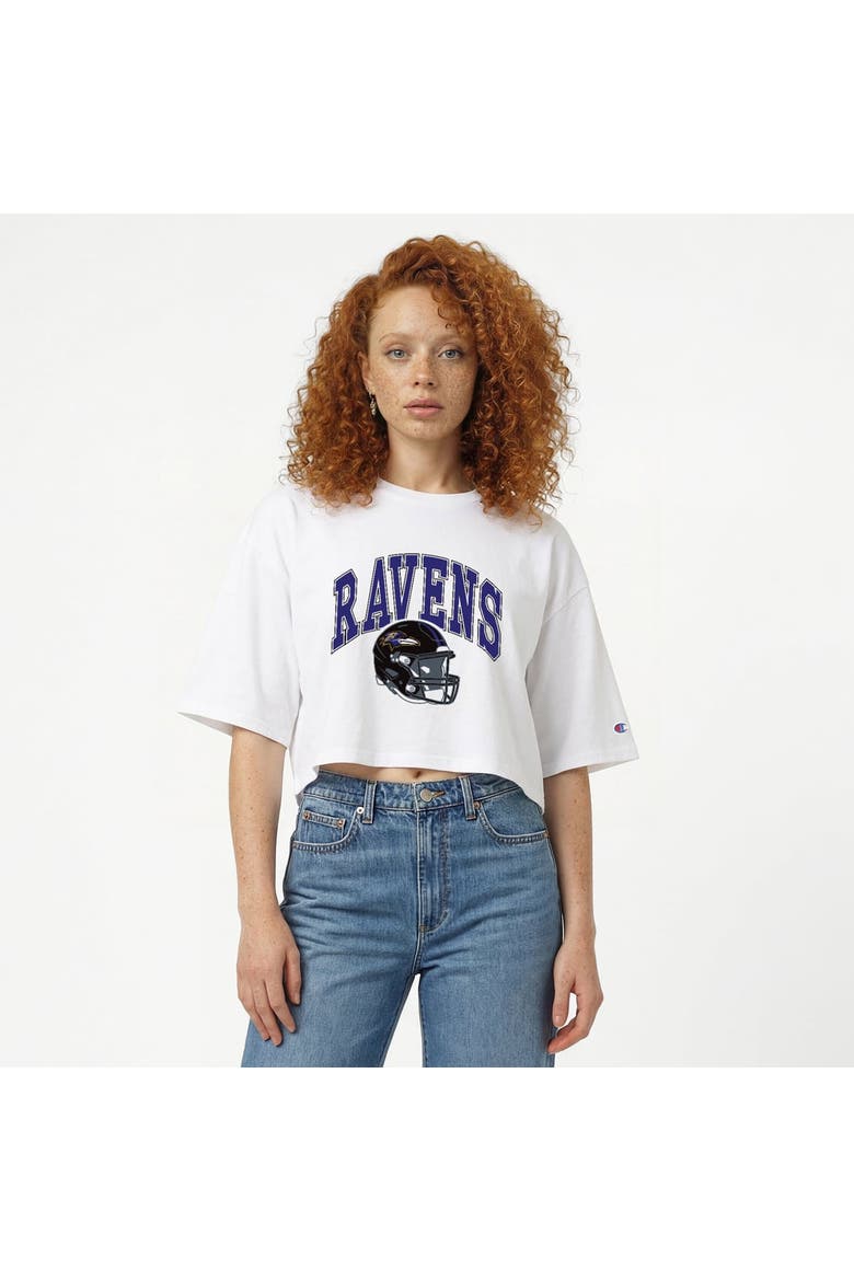 Women's Champion  White Baltimore Ravens Boyfriend Cropped T-Shirt, Main, color, White