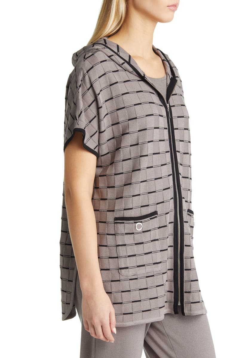 Ming Wang Basket Weave Zip Short Sleeve Hooded Jacket, Alternate, color, 