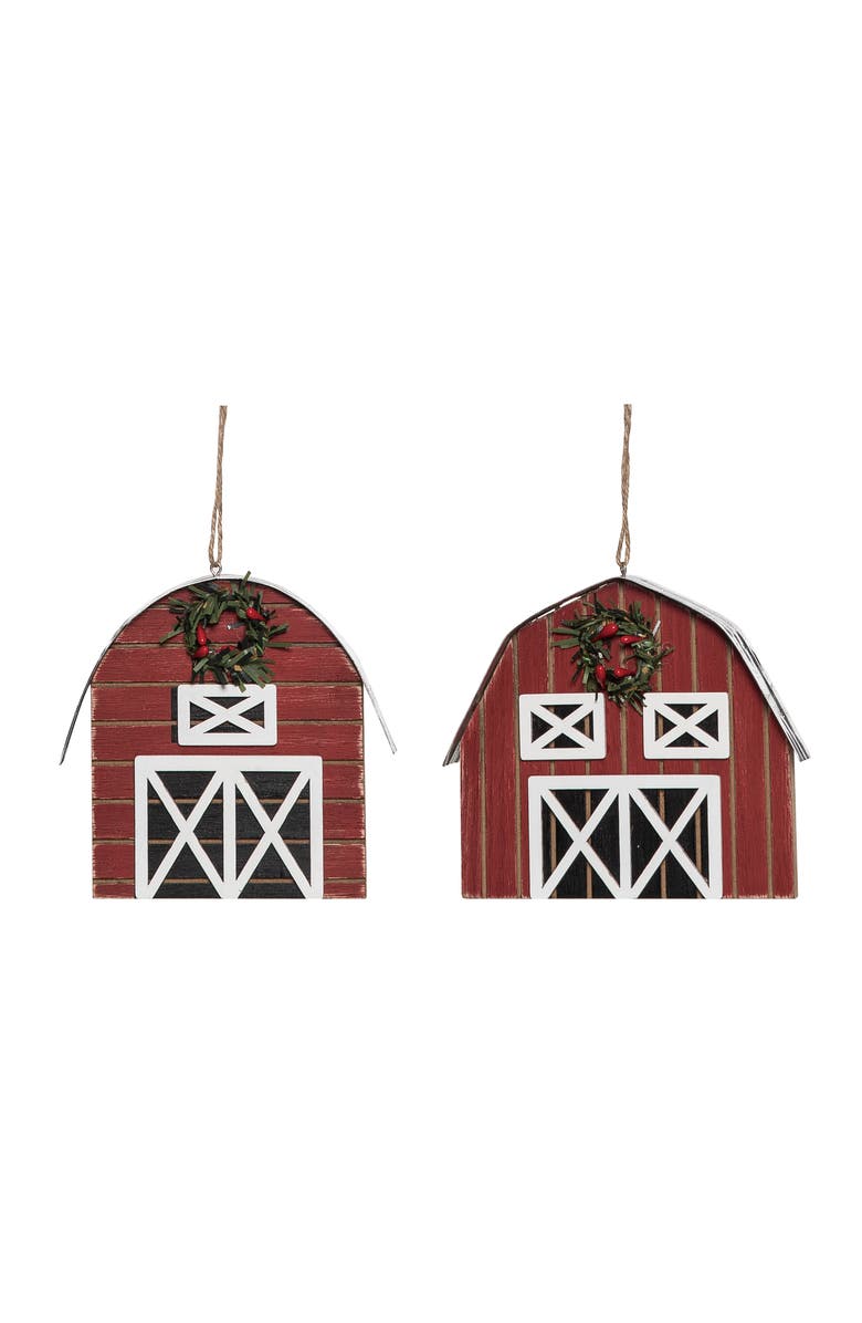 Transpac MDF Barn Ornament Set of 2 Christmas Home Decorations, Main, color,