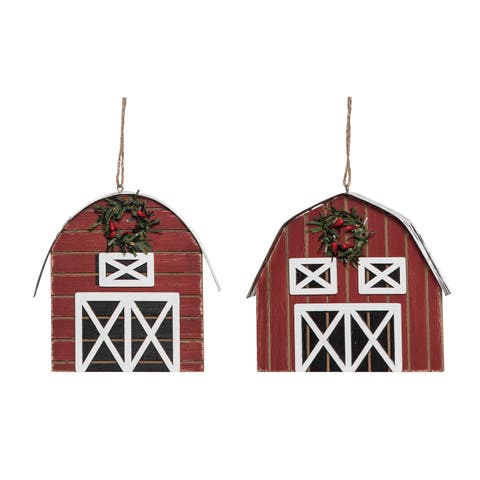 MDF Barn Ornament Set of 2 Christmas Home Decorations