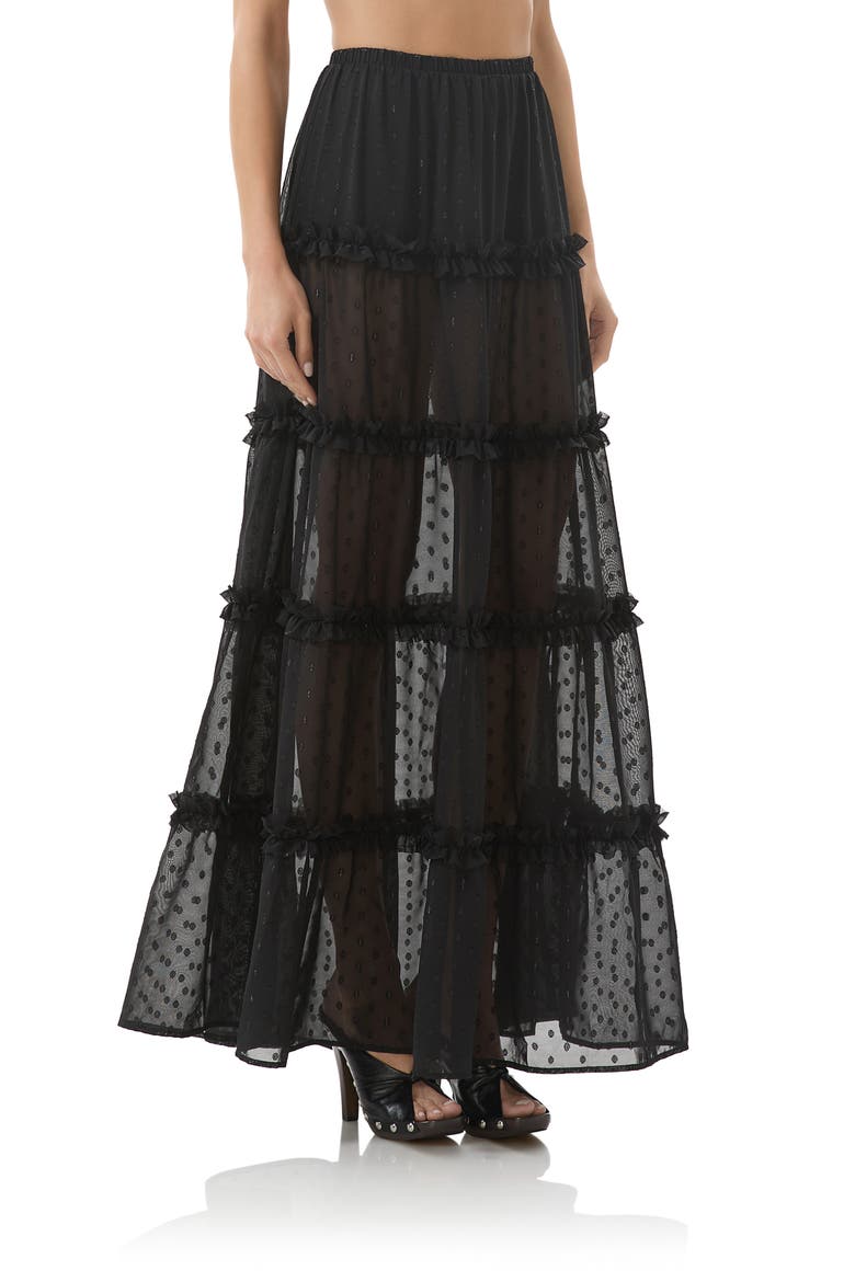 Sabina Clip Dot Tiered Maxi Skirt, Alternate, color, NOIR