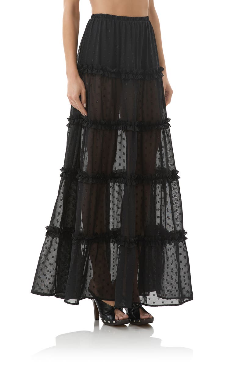 AFRM Sabina Clip Dot Tiered Maxi Skirt, Alternate, color, Noir