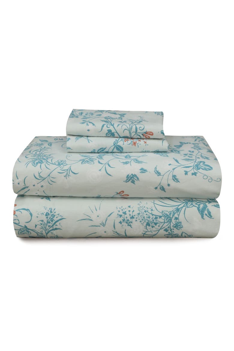 Katy Floral Cotton Flannel Sheet Set, Main, color, BLUE