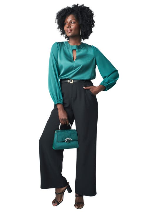Jessica London Georgette Keyhole Blouse In Green