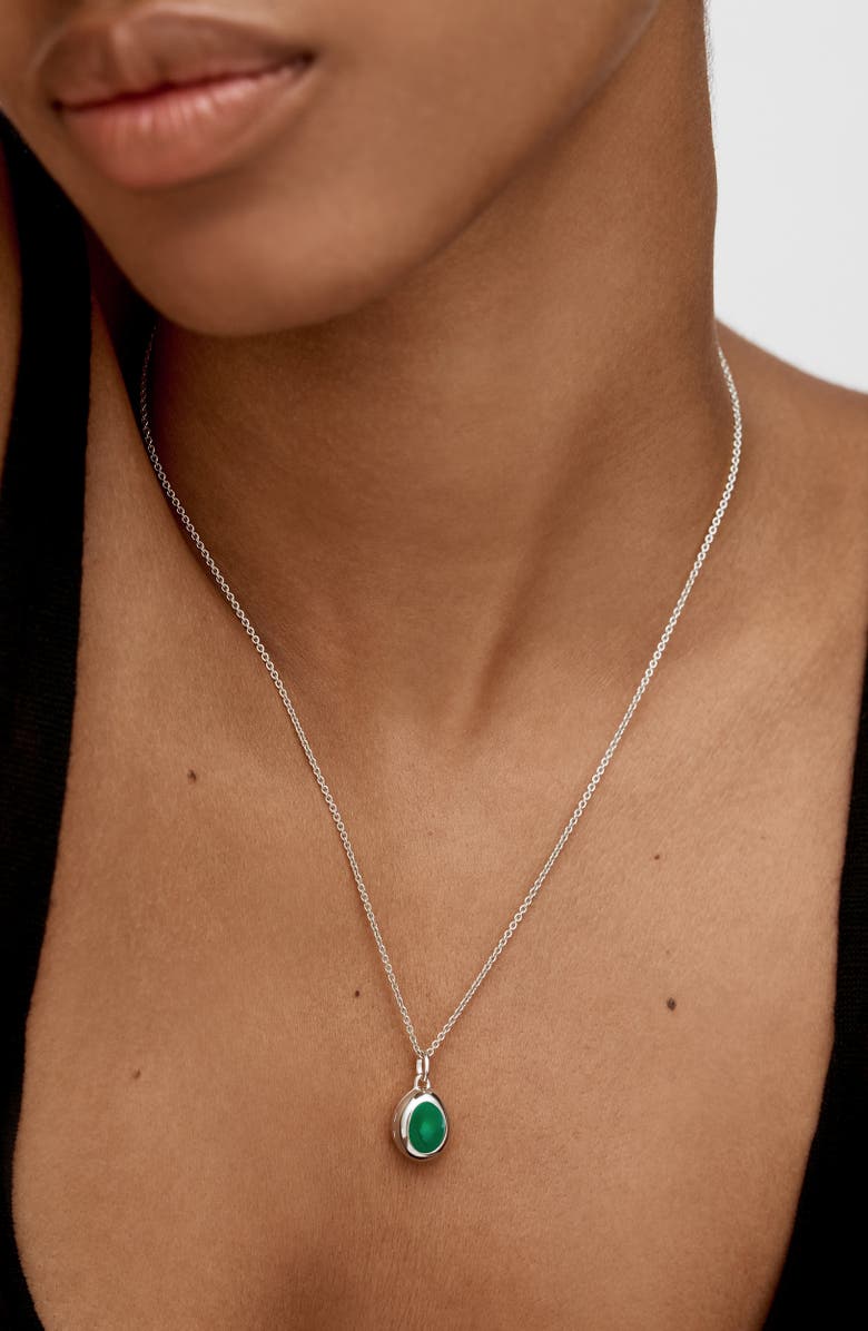 Monica Vinader Birthstone Locket Necklace, Alternate, color, Sterling Silver / Green Onyx