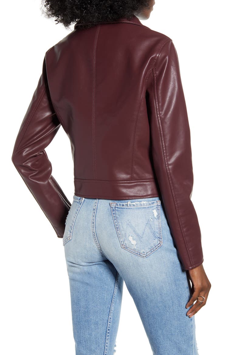 The Essentials Faux Leather Moto Jacket, Alternate, color, BURGUNDY