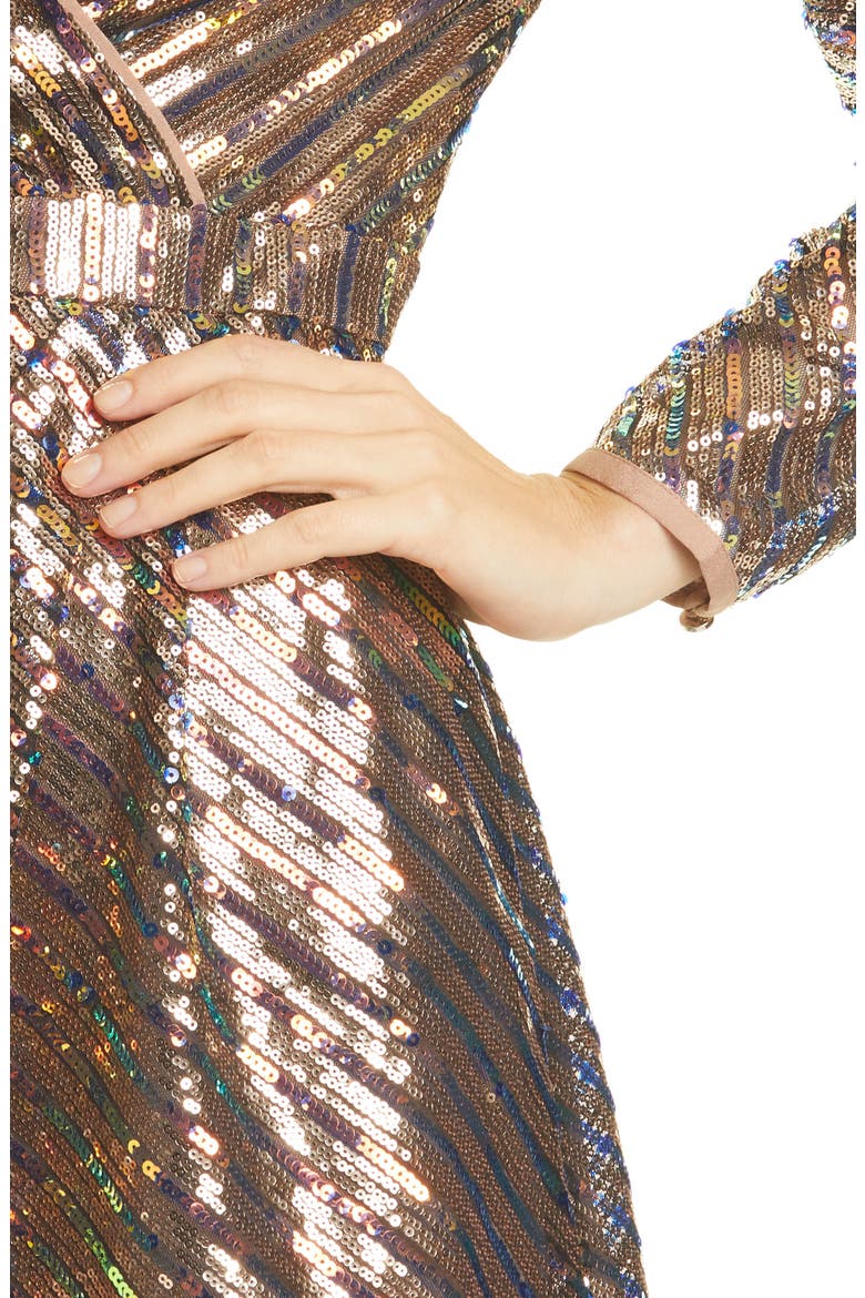 Pipii Sequin Long Sleeve Faux Wrap Cocktail Dress, Alternate, color, LT-PINK