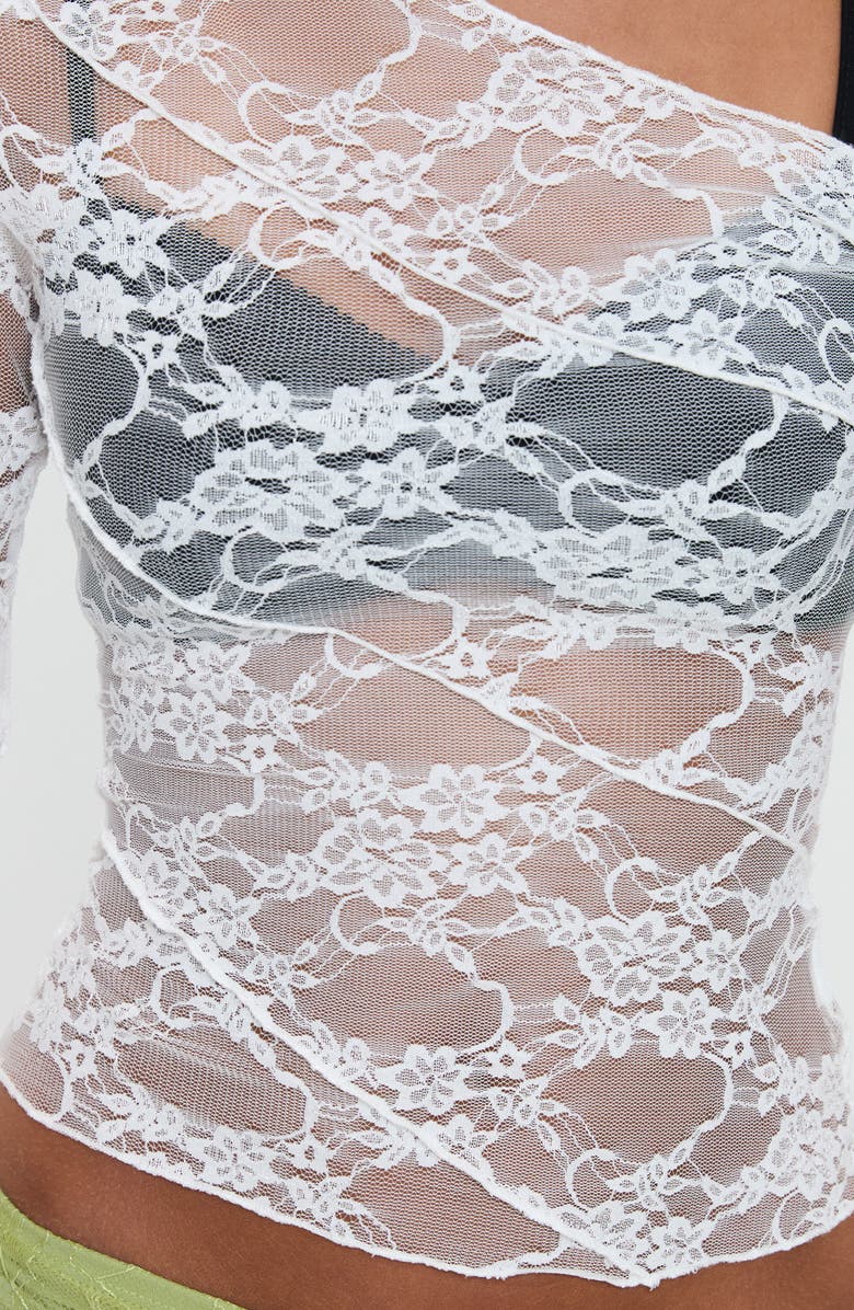 Princess Polly How Ironic One-Shoulder Lace Crop Top, Alternate, color, Cream