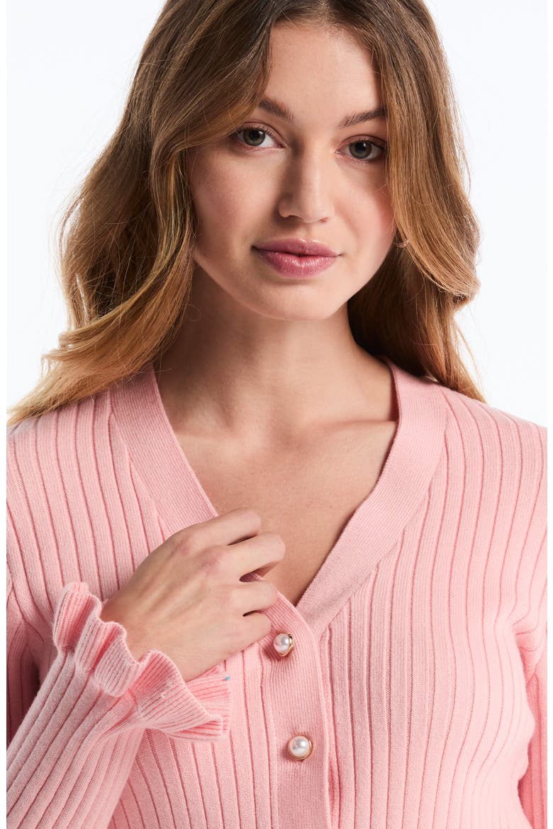Ruffle Hem Cardigan, Alternate, color, POWDER PINK