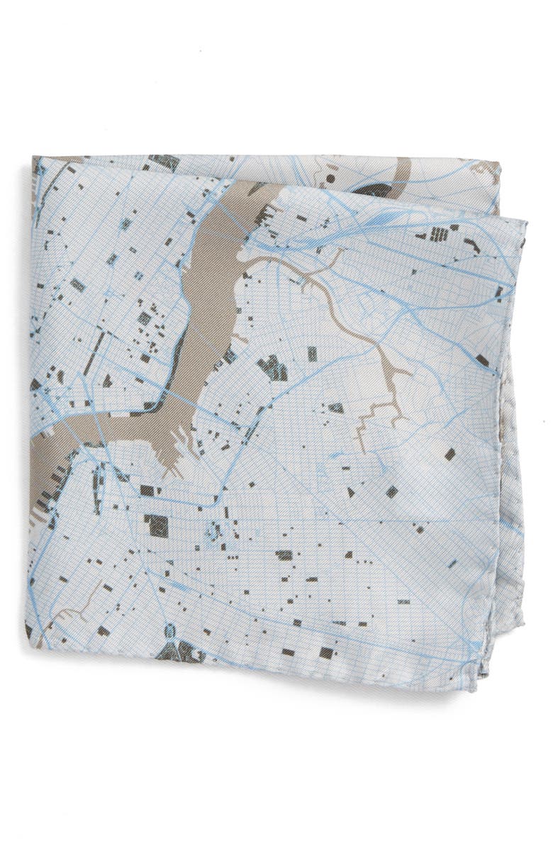 Eton Subway Map Silk Pocket Square, Main, color, Grey