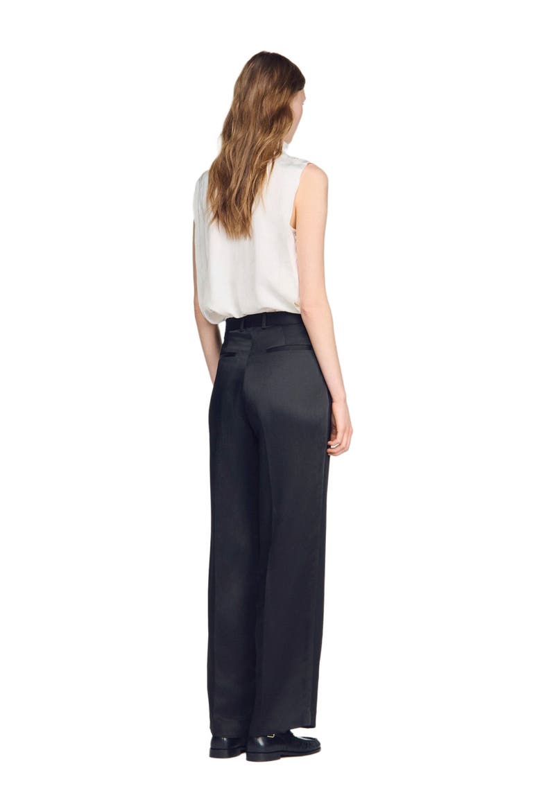 Mixed-material satin trousers, Alternate, color, Black